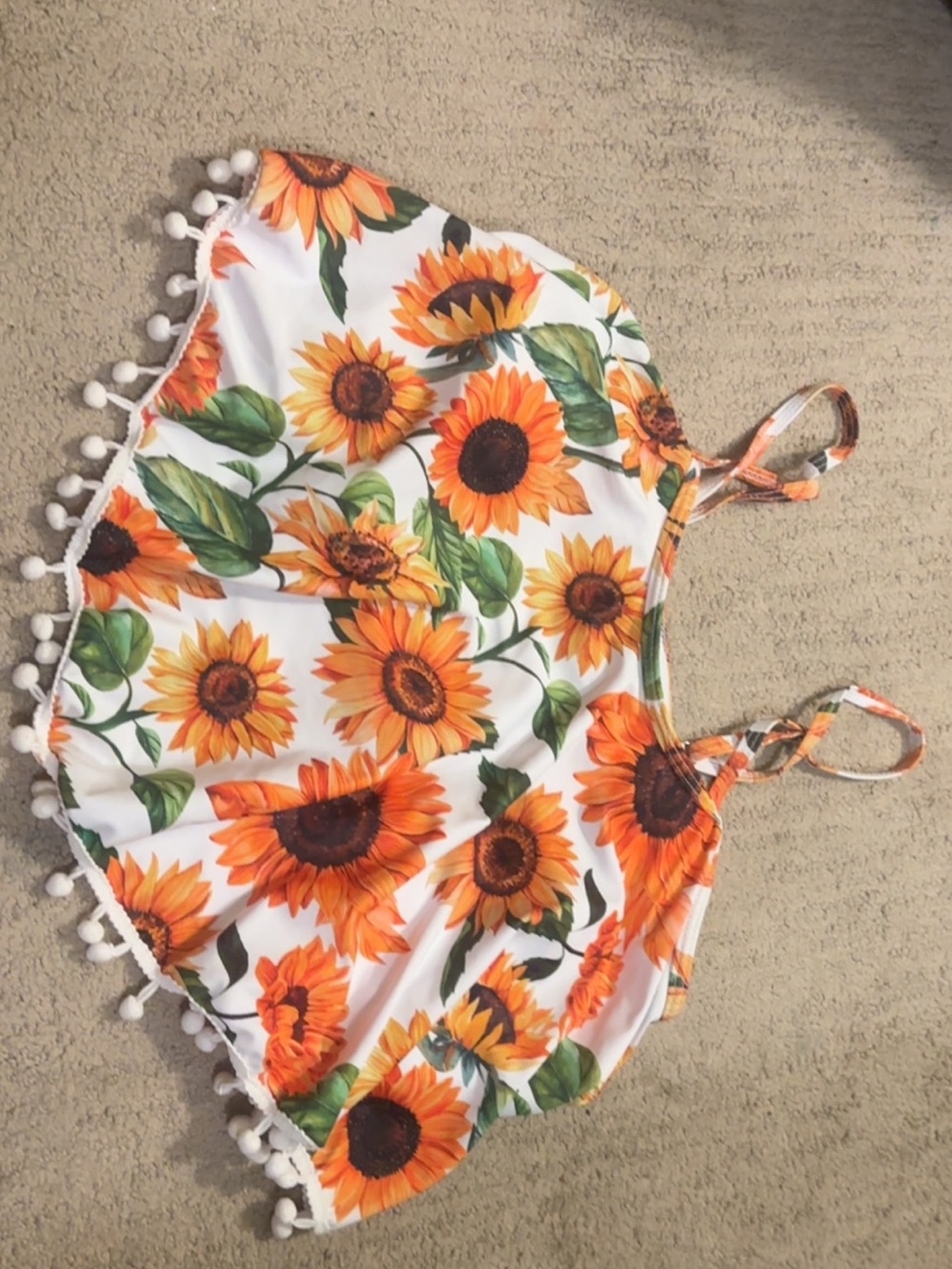 Sunflower print bikini top with Pom poms